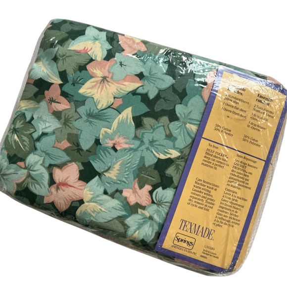 Texmade Signature Collection Queen Sheet Set Floral Yellow Green Sears NOS NEW - Picture 2 of 7